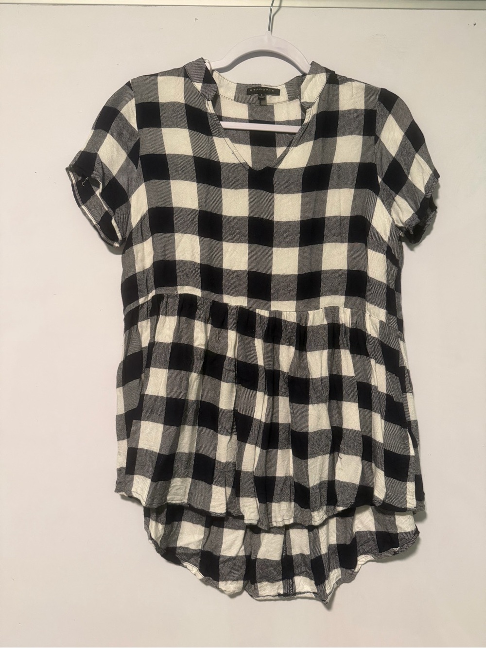 Staccato Black and White Buffalo Check Peplum Tunic